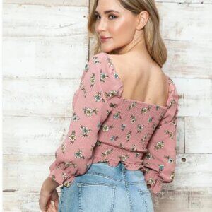Floral Print Ruched Front Adjustable Tie Crop Top 2